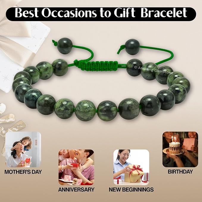 Amazing Gemstone Kambaba Jasper Bracelet, Gifts for Men & Women - Protection Healing Crystal Bracelet - 8mm Gemstone Beaded Adjustable Bracelet, Pulseras para Hombres Mujer Stocking Stuffers