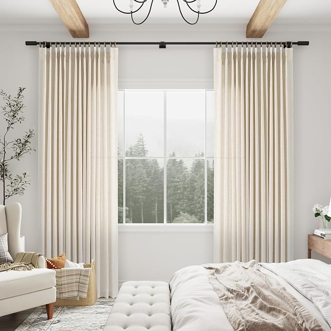 Aersas Natural Pinch Pleat Linen Curtains 110 Inch Length 2 Panels Set for Bedroom Dining Room Semi Sheer Linen Boho Farmhouse Neutral Window Curtains for Living Room Nursery Natural Cream 50x110
