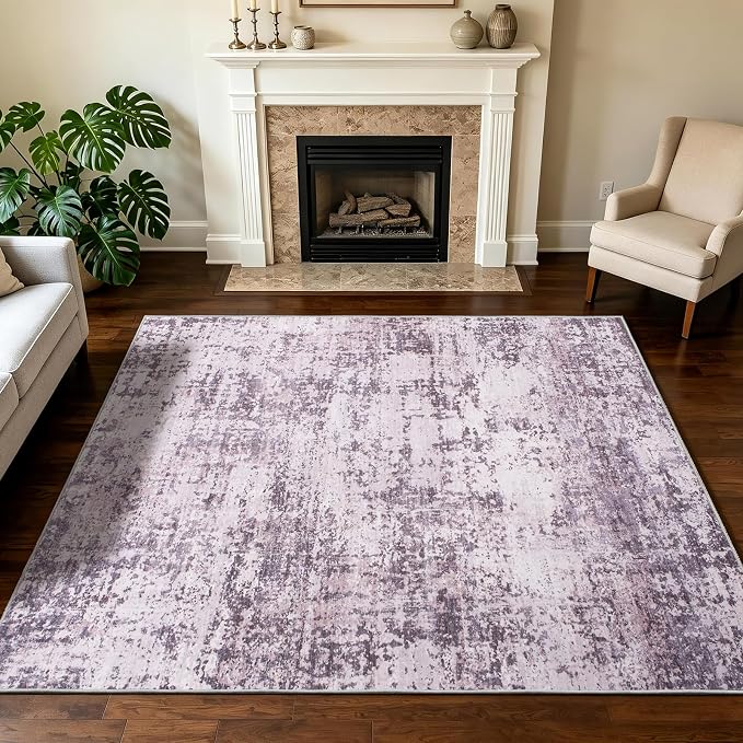 5x7 Area Rugs Living Room Rug Abstract Washable Rug Non-Slip Soft Low Pile Indoor Floor Stain Resistant Thin Carpet for Bedroom Dining Room Home Office Farmhouse Nursery - Dusty Blue & Cream 5' x 7'