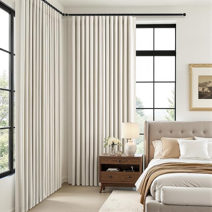 Topfinel 95 Inch Linen Blackout Curtains for Living Room Cream Beige Full Black Out Curtains Dual Layer Drapes for Bedrooms Cooling Down Energy Efficient Cream Beige 2 Panels Set 52" W*95" L