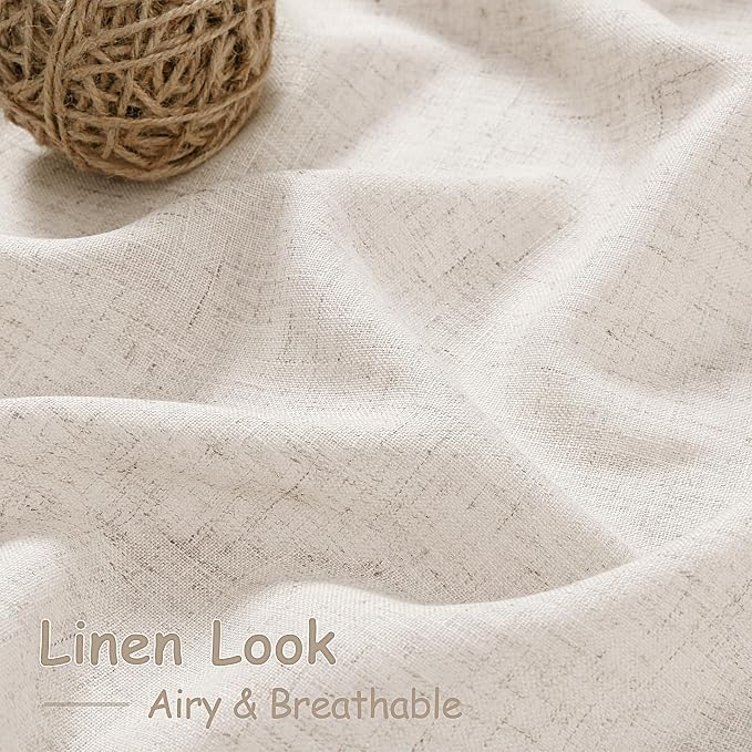 Long Curtain 105 inches Long 2 Panels Set Back Tab Beige Linen Drapes for Living Room Neutral Farmhouse Light Filtering Semi Sheer Linen Curtains 105 inch Length for Large Window Tan