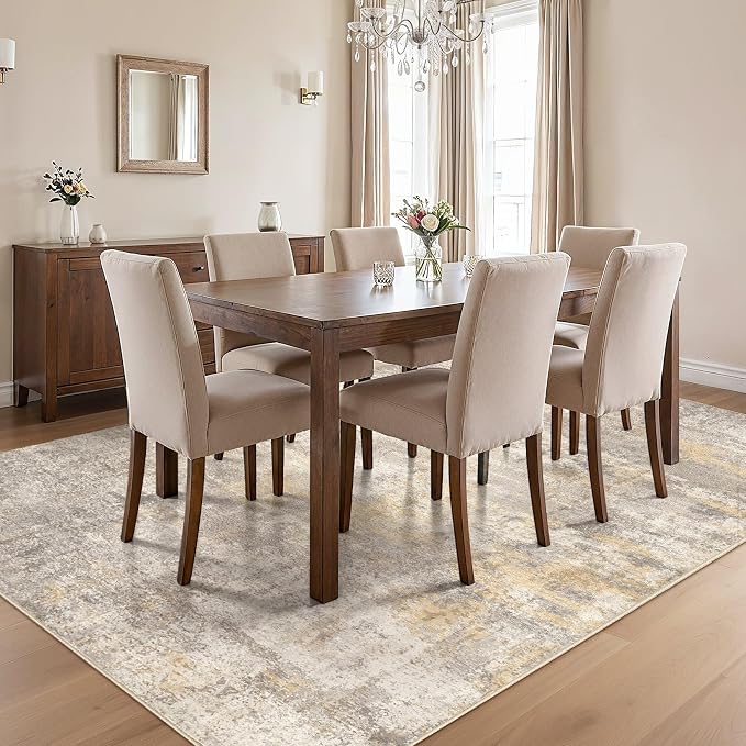 cotiled 10x12 Area Rug Abstract Soft Non Slip Washable Rugs for Living Room | Stain Resistant, Robot Vacuum & Pet Friendly, Low-pile, For Living Room, Bedroom, Dining Table, Nursery Gold/Grey/Brown