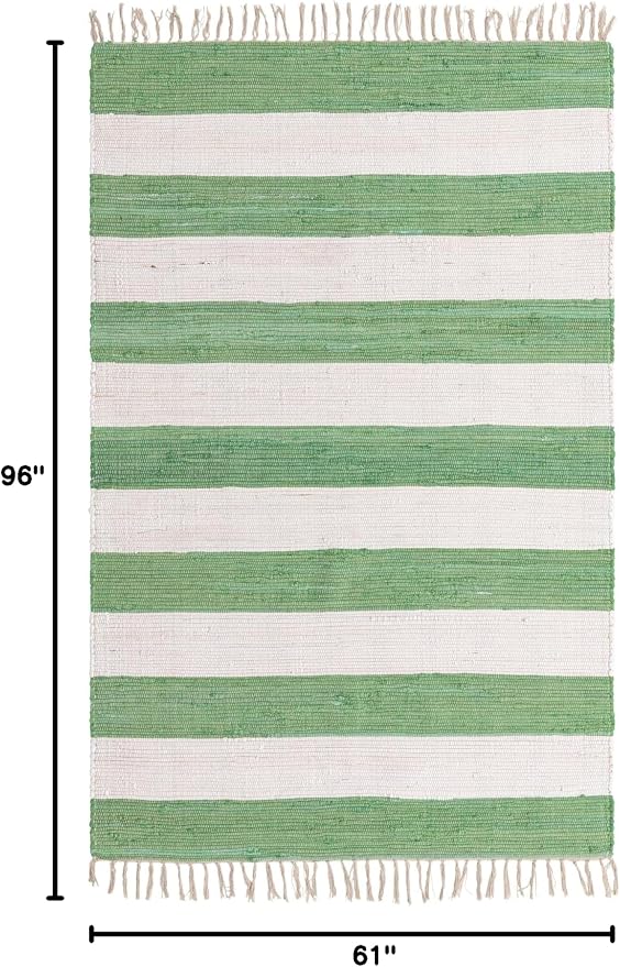 Unique Loom Chindi Rag Collection Area Rug - Striped (5' 1" x 8' Rectangle, Green and Ivory)