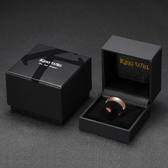 King Will Classic Tungsten Wedding Band for Men, 6/7/8/9/10mm Widths, Polished Finish Step Edge Matte Rings Comfort Fit