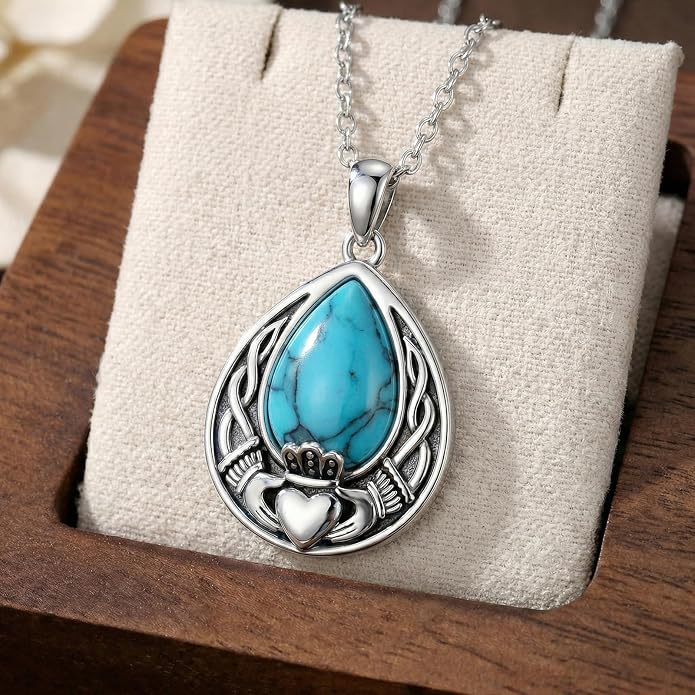 PELOVNY Celtic Knot Necklaces for Women 925 Sterling Silver Gemstone/Birthstone Teardrop Infinity Necklace Irish Celtic Pendant Jewelry Gifts for Mom Daughter Wife