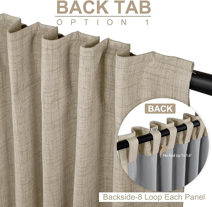 100% Blackout Shield Linen Blackout Curtains for Bedroom 80 Inches Long, Back Tab/Rod Pocket Living Room Drapes, Thermal Insulated Blackout Curtains 2 Panels Set, 50" W x 80" L, Oatmeal