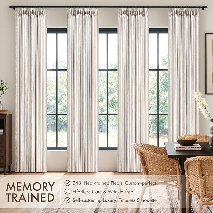 MIULEE 4 Panels Set Pinch Pleated Linen Curtains 96 Inches Long for Living Room Bedroom, Memory Trained Pinch Pleat Drapes Light Filtering Natural Semi Sheer Window Curtains Hooks Rings Back Tab