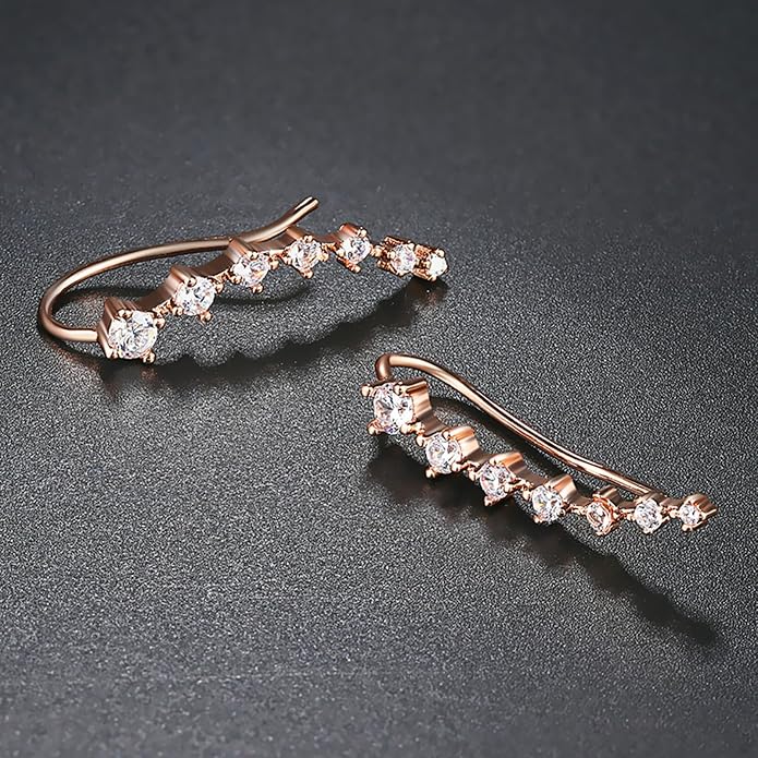 Climber Earrings for Women Ear Crawler Earrings Rose/White/Yellow Gold Plated Cubic Zirconia Birthstone Earring Gifts for Women