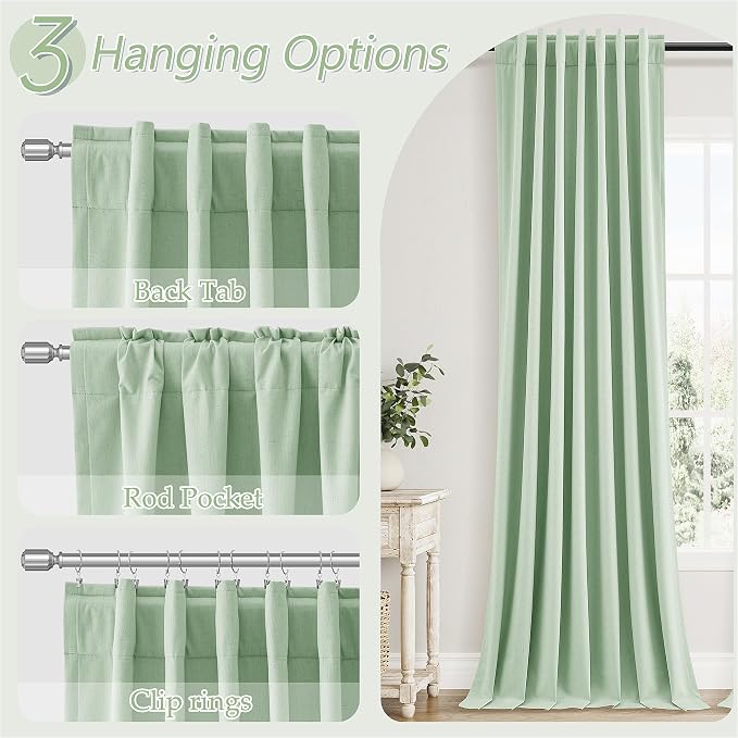 Guken 100% Blackout Curtains 102 Inch Length 2 Panels Set for Living Room Bedroom Back Tab Thermal Insulated Black Out Linen Drapes Room Darkening Window Curtains Aqua Green 52x102