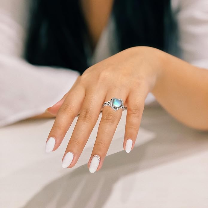 Heart/Abalone/Moonstone Heart Urn Ring for Women 925 Sterling Silver Cremation Jewelry for Ashes Cremation Ring Holds Loved Ones Ashes…