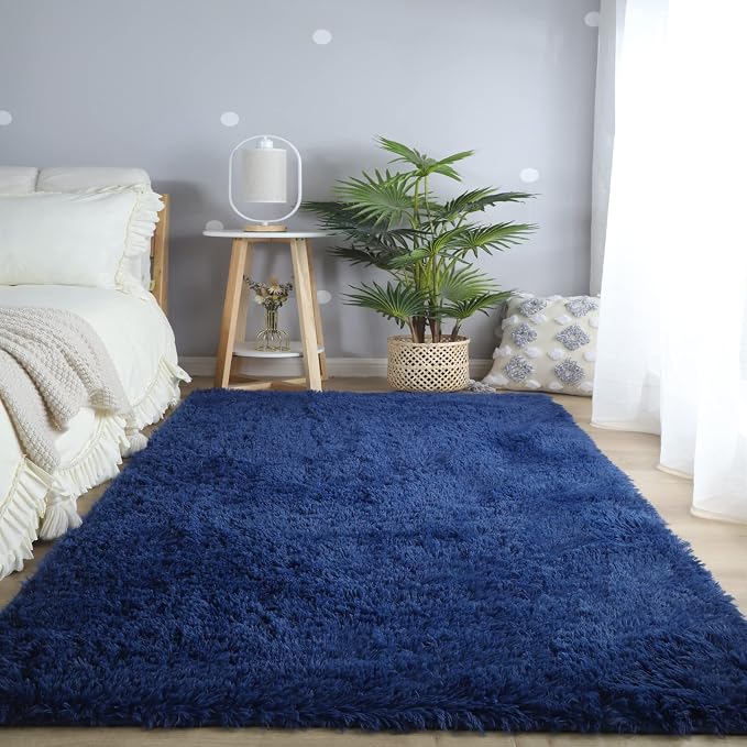 CAIYUECS Blue Area Rug for Bedroom 3x5 -Soft Shag Rug 3x5 Decor | Soft as Cotton Under Little Feet - Dense Microfiber Shag Kids Love to Sit, Play and Walk Barefoot on All Day Long