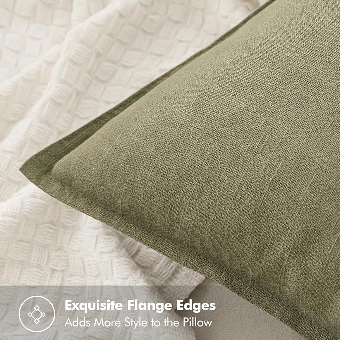 MIULEE Decorative Linen Pillow Covers 20x20 Inch Light Olive Green | Boho Farmhouse Neutral Couch Throw Pillows for Bed, Pack of 2 Accent Modern Pillowcases, Sofa Livingroom Home Decor