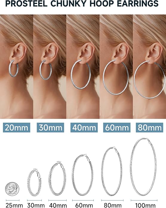 PROSTEEL 30/40/60/80/100mm Chunky Hoop Earrings For Women Gold Plated/Black Stainless Steel Hoops Earrings Statement Jewelry
