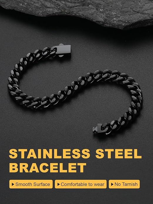 U7 Cuban Link Bracelets for Men Stainless Steel Wrist Bracelet Silver Black Gold Cuban Hand Chain Bracelet for Mens Women, 5/7/9/12mm Width, 7.5/8.3/9 Inch Length Classic Jewelry with Box Packed