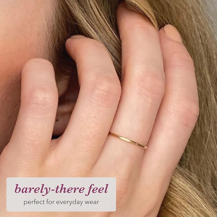 Hammered Stacking Ring for Women, Dainty 1.2mm Minimalist Band, Sterling Silver, 14k Gold Filled or Rose Gold Filled, Thin Stackable Ring, Everyday Jewelry Gift
