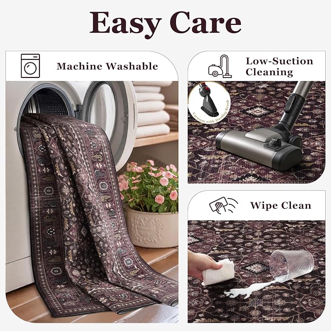 Fig Area Rugs for Living Room 6x9, Earth Tone Dark Academia Dining Room Rugs for Under Table, Washable Non Slip Low Plie Carpet Rug for Bedroom Home Office, Vintage Boho Floral Trellis