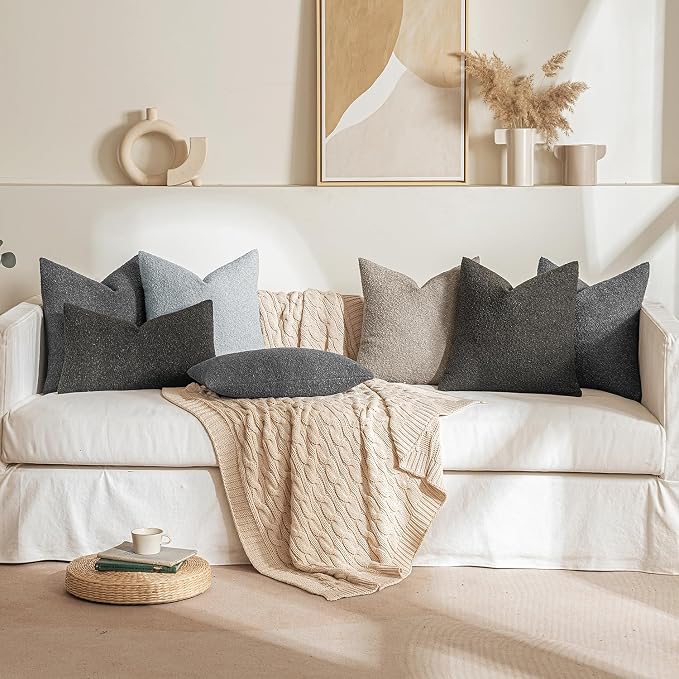 MIULEE 20x20 Decorative Lumbar Boucle Couch Pillow Covers Charcoal | Set of 2 Textured Neutral Throw Pillow Covers, Accent Solid Pillowcases, Sofa Living Room Home Decor