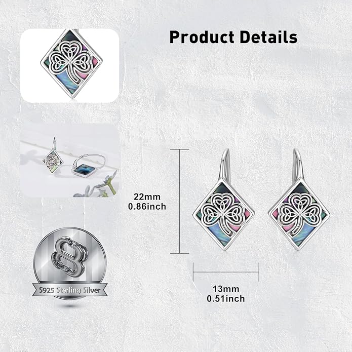 SIMONLY Abalone Shell Tree of Life/Lotus/Clover Earrings for Women 925 Sterling Silver Celtic Knot Leverback Earrings Lotus Jewelry Christmas Mother Day Gift