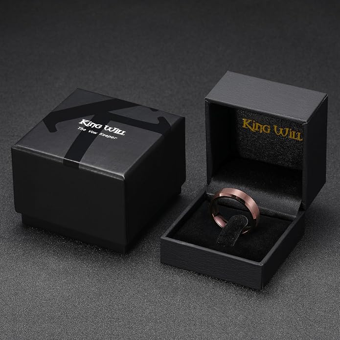 King Will Tungsten Men's Wedding Ring - Available in 6mm to 10mm, Black/Silver, Matte Finish, Beveled Polished Edge, Comfort Fit