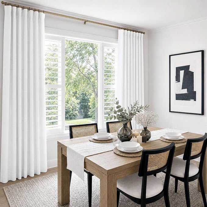 INOVADAY 100% Blackout Curtains for Bedroom, Bright White Black Out Curtains 90 Inch Long, Clip Rings Linen Blackout Drapes, Thermal Insulated Room Darkening for Living Room, 2 Panels - W50xL90