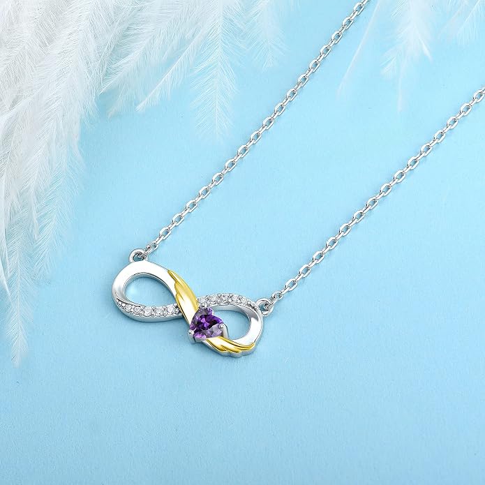 STARCHENIE Infinity Necklace 925 Sterling Silver Angel Wings Heart Birthstone Necklace for Women