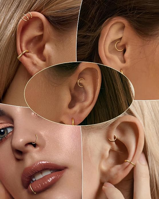 COCHARM 14K Solid Gold 18g/16g Nose Rings 16G Septum Rings Yellow Gold Tragus Helix Cartilage Conch Earring Hoops 18 Gauge Piercing Hoop