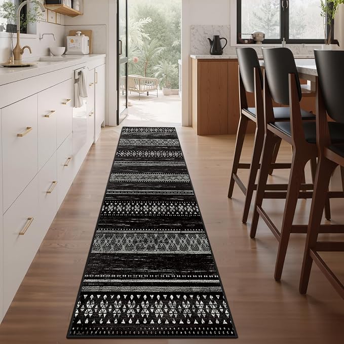 BESTSWEETIE 2x6 Area Rugs for Living Room Washable Moroccan Farmhouse Neutral Geometric Low Pile Non-Slip Soft Print Pattern Rug for Bedroom Kitchen Dining Room Entryway Black/White