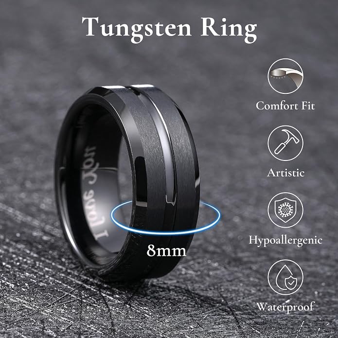 King Will Tungsten Carbide Wedding Band for Men Women-6/8/10mm Width Multicolor Available with Grooved Center Wedding Ring Suitable for Work, Gym Comfort Fit Size 4-16