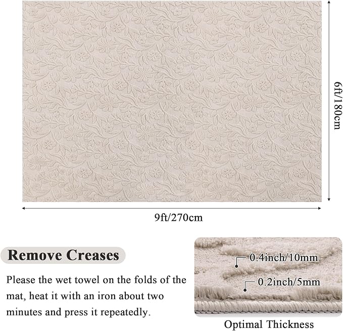 Vaukki 6x9 Area Rug for Living Room, Soft Fluffy Washable Modern Floral Indoor Floor Mat, Non Slip Shaggy Boho Accent Throw Carpet for Bedroom, Living Room, Nursery and Dining Room, Beige