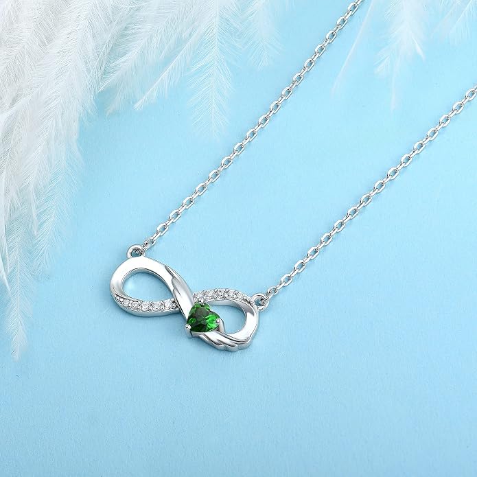 STARCHENIE Infinity Necklace 925 Sterling Silver Angel Wings Heart Birthstone Necklace for Women
