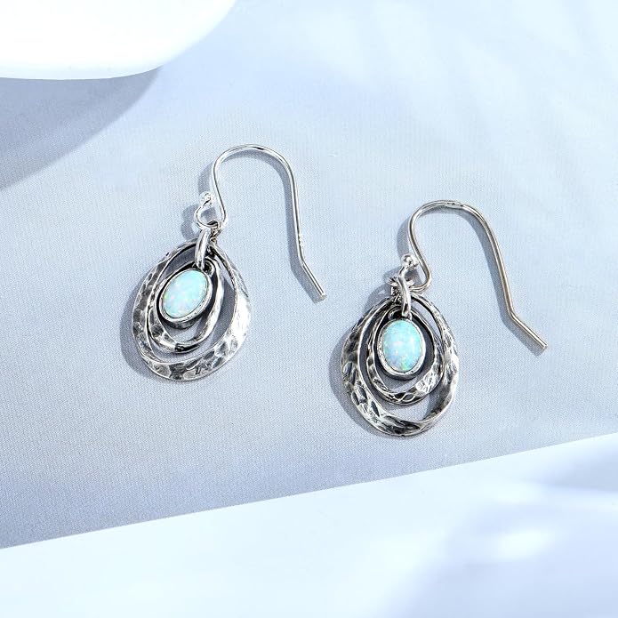 Real 925 Sterling Silver Trendy Dangle Earrings for Women | White Gold Plated | Hypoallergenic Turquoise/Black Onyx/Opal Filigree Jewelry Lightweight Celtic Lover Knot Leverback Earrings Gifts