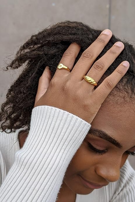 Baguette Dome Ring | CZ Set Gold Dome Ring | CZ Stacking Thick Band