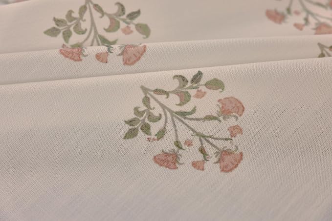 DrapePalette - Linen Blend Pinch Pleated Curtains 80 Inches Long for Living Room, Bedroom, Dining Room, Light Filtering Curtains 2 Panels Set, Modern Floral Printed Design, Beige White, 30" W x 80" L