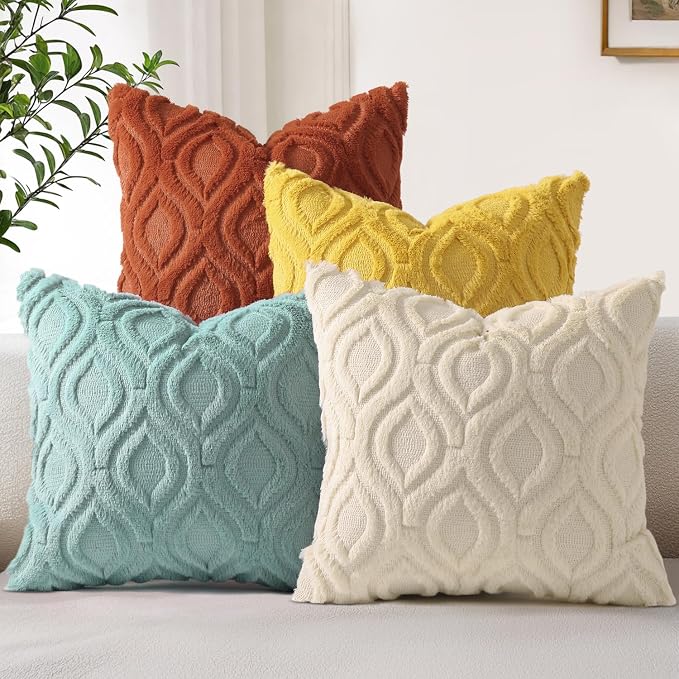 decorUhome Beige Rust Faux Fur Soft Throw Pillow Covers 20x20 Set of 4 | Fall Neutral Decorative Plush Couch Pillow Covers, Accent Modern Farmhouse Neutral Pillow Cases for Sofa Bed Living Room