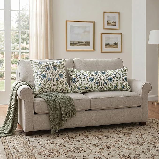 ISAENNE Designer Vintage Linen Throw Pillow Cover,28"x12"-Mosella A | French Elegant Rectangle Decor Pillow Cover,Concealed Zipper Design,Floral Pattern,Sofa,Bedroom,Living Room,Lounge Chairs
