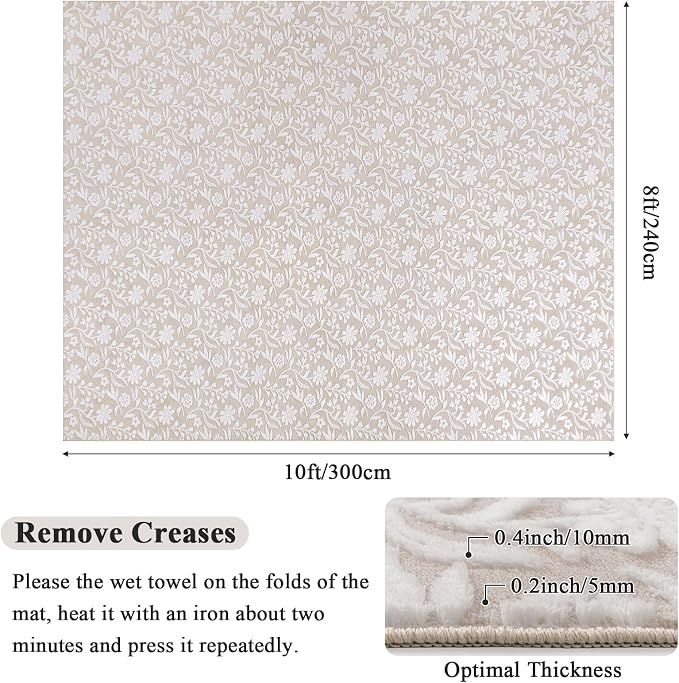 Vaukki 8x10 Area Rug for Living Room, Soft Fluffy Washable Modern Floral Indoor Floor Mat, Non Slip Shaggy Boho Accent Throw Carpet for Bedroom, Living Room, Nursery and Dining Room, Beige and White