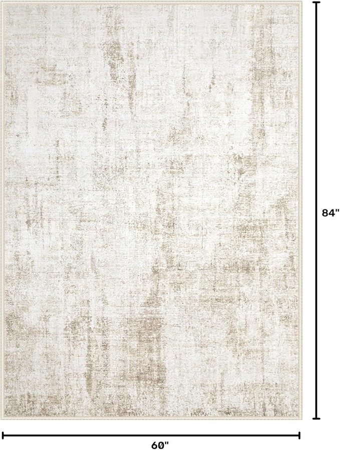 5x7 Area Rug for Living Room: Washable Abstract Soft Rugs Non Slip Modern Stain Resistant Low Pile Carpet for Dining Room Bedroom Nursery Office (Beige, 5'x7')