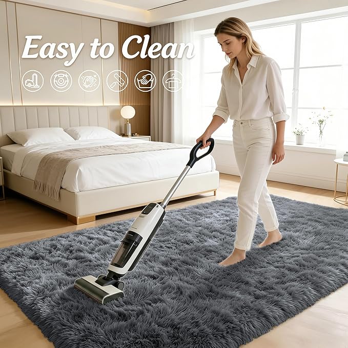 OLANLY 5x8 Machine Washable Large Area Rugs for Living Room, Bedroom, Soft Fluffy Shaggy Bedside Rug, Indoor Floor Carpet for Kids Girls and Boys, Dorms, Nursery, Home Decor Aesthetic, Grey