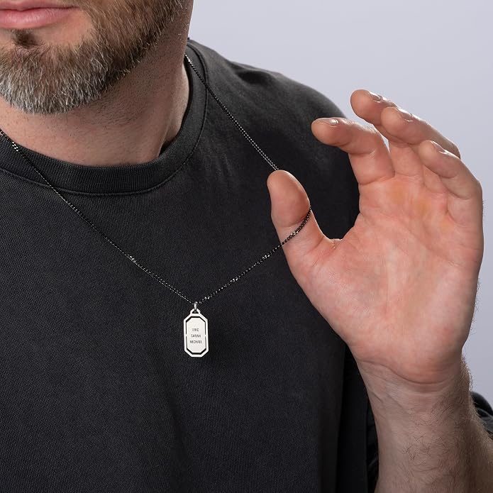 Custom Sterling Silver Men Name Necklace - Up to 6 Inscriptions - Stainless Steel, Gold or Gold Vermeil Plated - Meaningful Father's Day Gift for Him, Husband