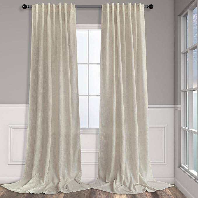 Pitalk Rustic Farmhouse Curtains 60 Inch Wide for Living Room Extra Large Beige Linen Drapes Semi Sheer Room Divider Curtain for Patio Sliding Glass Door 2 Panel Back Tab Pocket Width 60 x 96 Long Tan