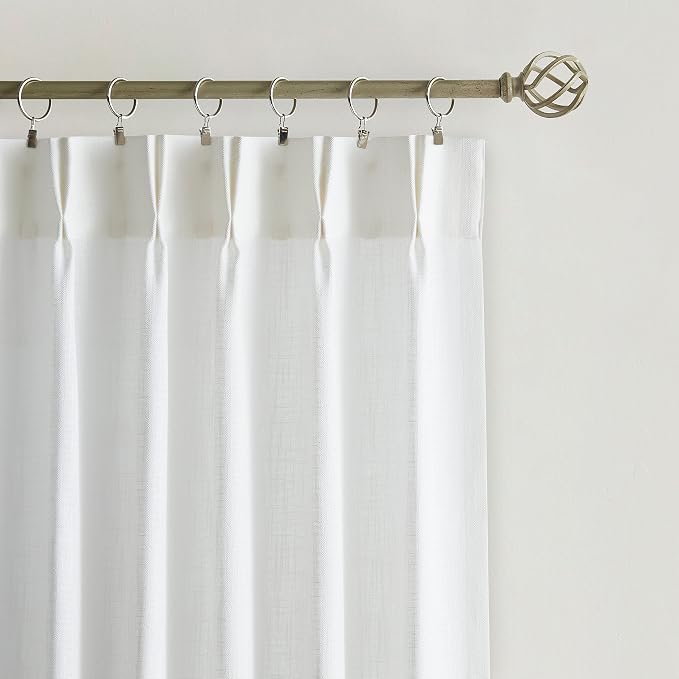 Vision Home White Pinch Pleated Semi Sheer Curtains Textured Light Filtering Window Curtains 120 inch for Living Room Bedroom Patio Rayon Blended Pinch Pleat Drapes with Hooks 1 Panel 10ft 60"Wx120"L