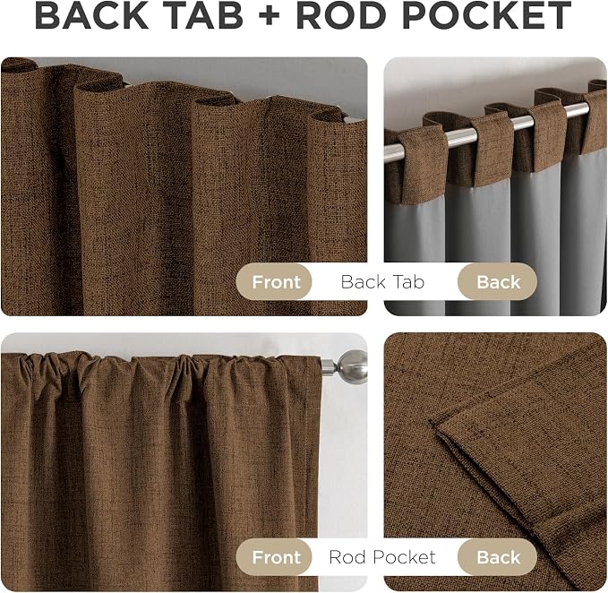 Joydeco Blackout Curtains for Bedroom - 100% Light Blocking 2 Panels Cappuccino Drapes 37"W x 108"L, Thermal Insulated Room Darkening Curtains, Linen Textured for Living Room, Rod Pocket & Back Tabs