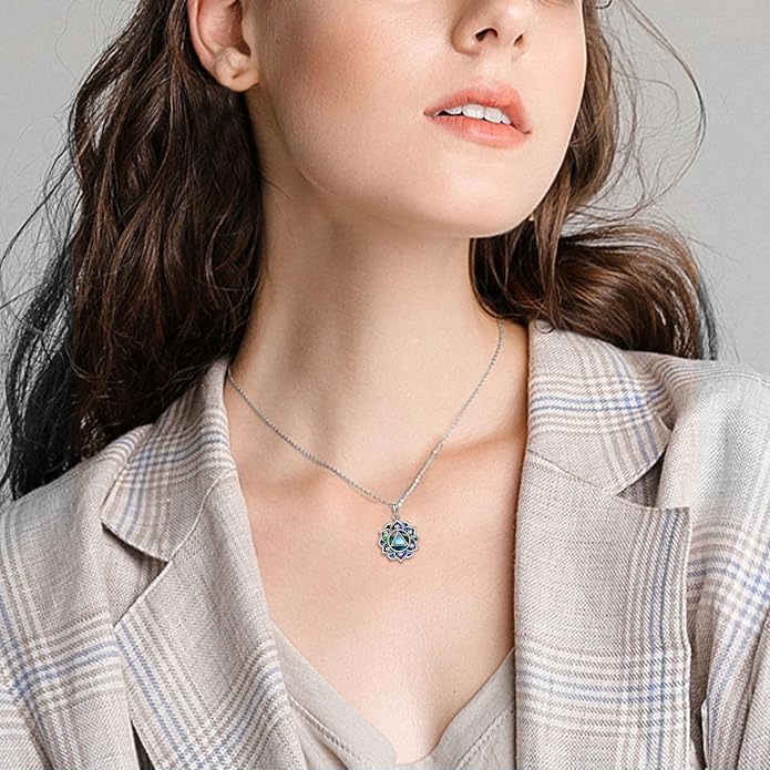 ONEFINITY Lotus Necklace 925 Sterling Silver Moonstone Pendant Necklace Yoga Lotus Jewelry for Women