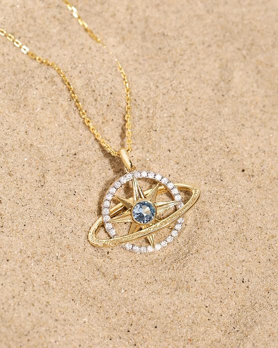 FANCIME Stellar Promise Birthstone Necklace for Women White Gold Plated Sterling Silver Planet Star Pendant Fine Jewelry Anniversary Birthday Mothers Day Gifts for Women Wife Friend Her