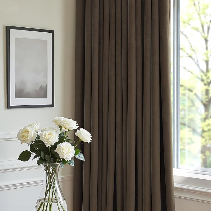 Dark Brown Velvet Curtains for Living Room 96 Inch Long 2 Panels Soundproof Mid Century Modern Rustic Neutral Earth Tone Decorative Window Drapes for Bedroom Sliding Door Cottage Core Decor 96 Length
