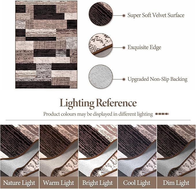 FlyDOIT Modern Geometric Patchwork Area Rug, 9x12 Chocolate Large Rugs for Living Room, Rockwood Collection Indoor Rugs for Bedroom, Throw Carpet Floor Decor for Entryway Dining Room Office Nursery