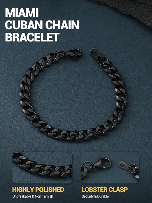 PROSTEEL Stainless Steel Bracelets for Men Women, Gold/Silver/Black, Cuban Link Bracelet Adjustable, Jewelry with Gift Box