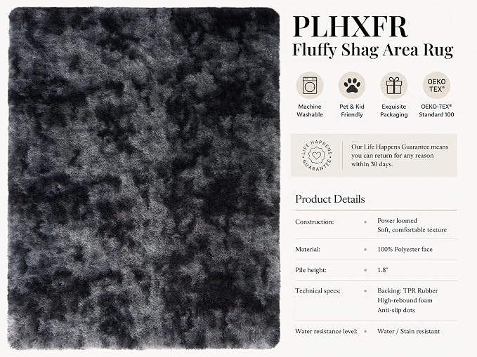 Area Rug for Living Room Bedroom: 9x12 Black Grey Soft Fluffy Shag Upgrade Non-Slip High Pile Carpet Large Fuzzy Plush Indoor Floor Decor Shaggy Rug for Kid Boys Girls Playroom Nursery Modern Home