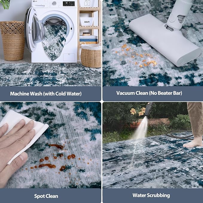 6x9 Area Rugs for Living Room Rug Washable: Abstract Rug for Dining Room Bedroom Carpet Non Slip 6 by 9 Indoor Modern Nursery Home Office Navy Grey