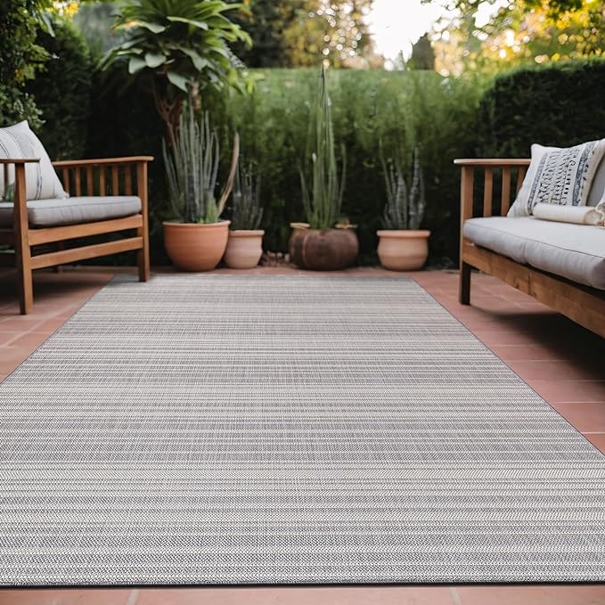 Luul Home Stripe Outdoor Rug 9x12 Washable Outside Carpet for Indoor Patio Porch Waterproof Easy Cleaning Non Shedding Area Rugs Gray 9 x 12